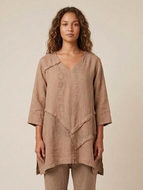 Match Point Brown Linen Asymmetric Tunic Kimono Top - Medium, hand dyed!